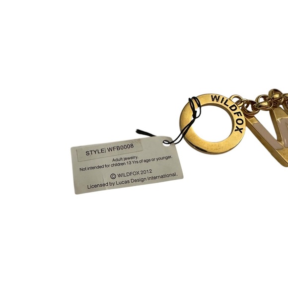 Wildfox Couture 2012 Gold & Pink Logo Letter Charm Toggle Bracelet NWT - Picture 7 of 13